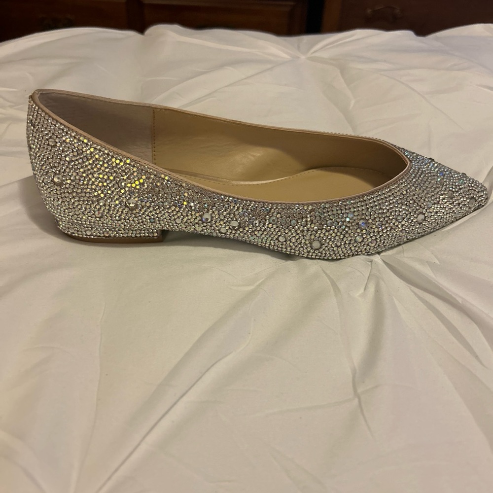 Blue by Betsey Johnson Women's Jude Ballet Flat, Nude Satin Size 9